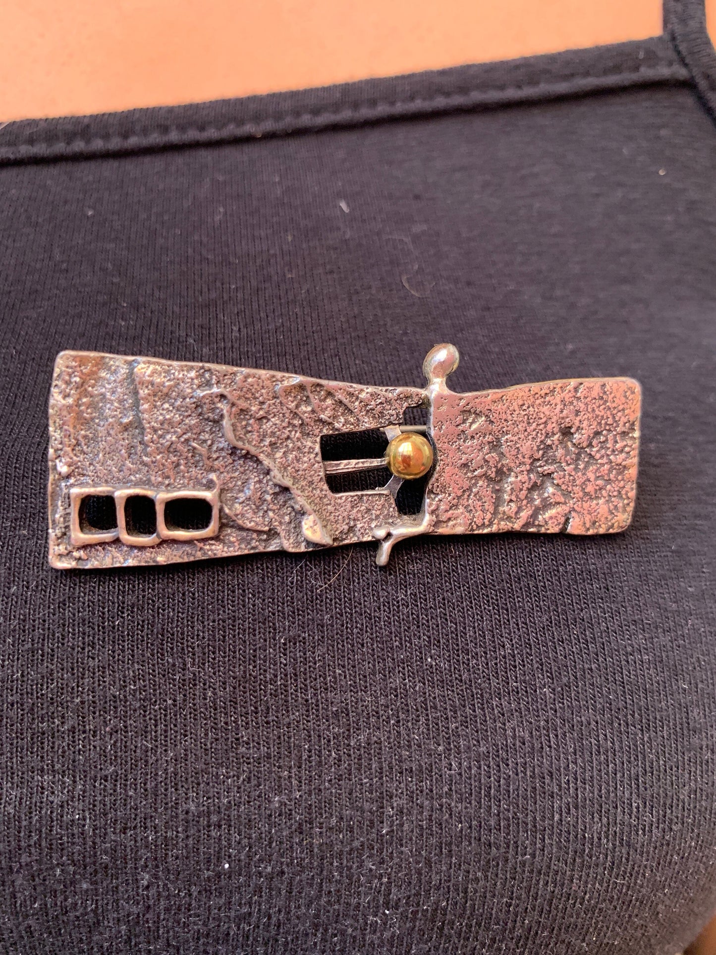 Brutalist Guy Vidal Rectangle Pewter Brooch