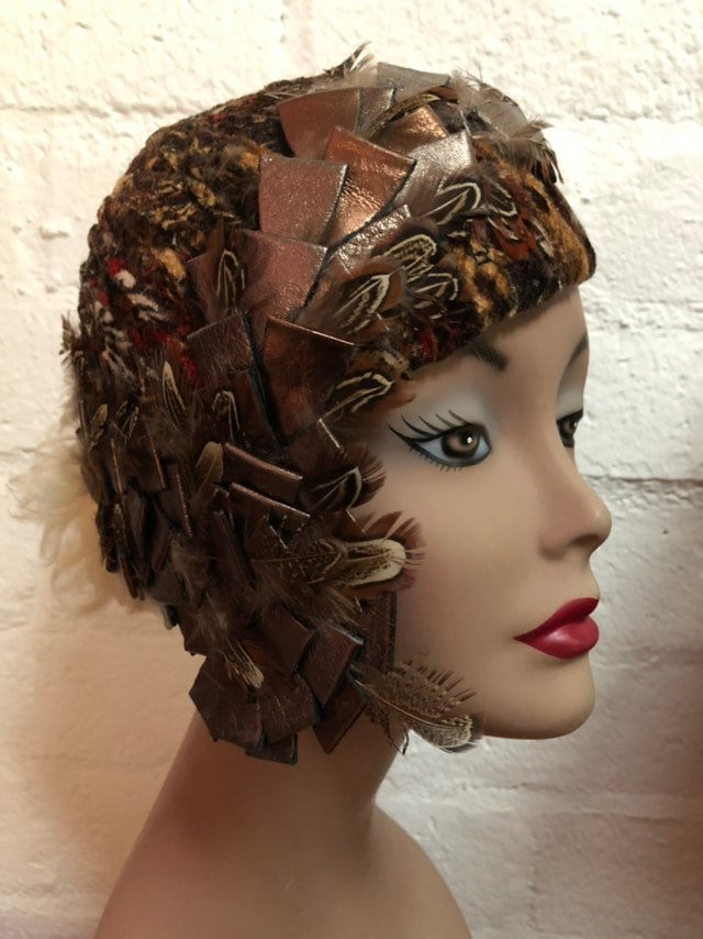 Handmade Multi - Feather Helmet Hat