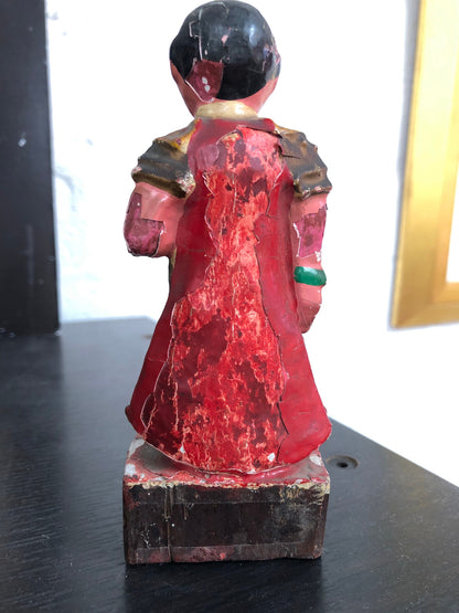 Antique Chinese Wooden Hand Painted Female Figurine