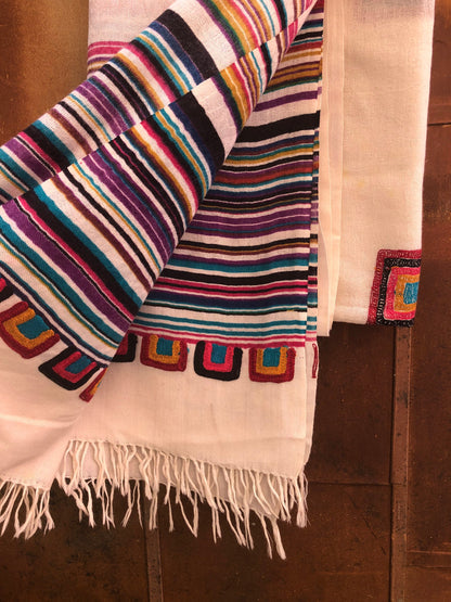 Vintage Indian Cashmere Ivory Colored Shawl