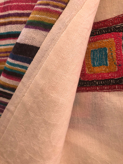 Vintage Indian Cashmere Ivory Colored Shawl