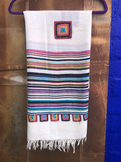 Vintage Indian Cashmere Ivory Colored Shawl