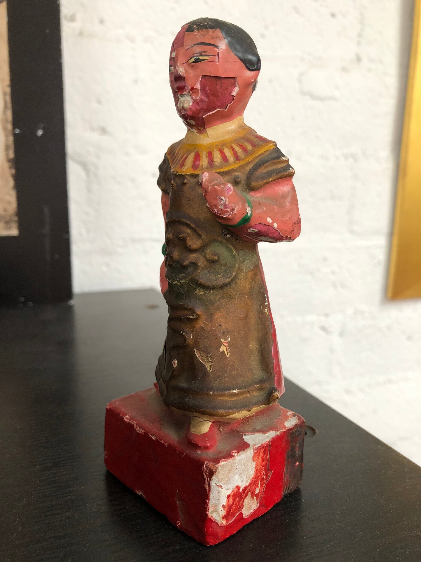 Antique Chinese Wooden Hand Painted Female Figurine