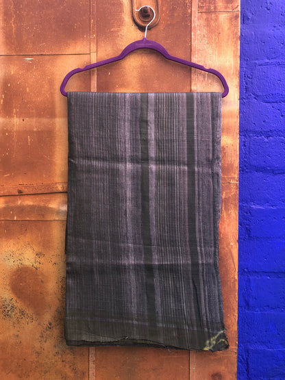 Sumptuous Forest Green, Silver with Gray and Black Cotton Saree Textile