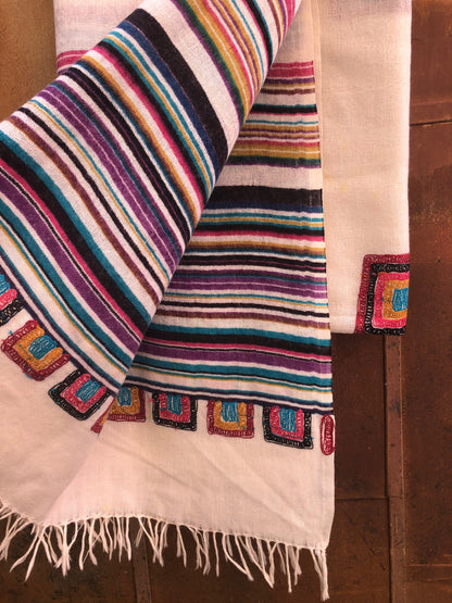 Vintage Indian Cashmere Ivory Colored Shawl