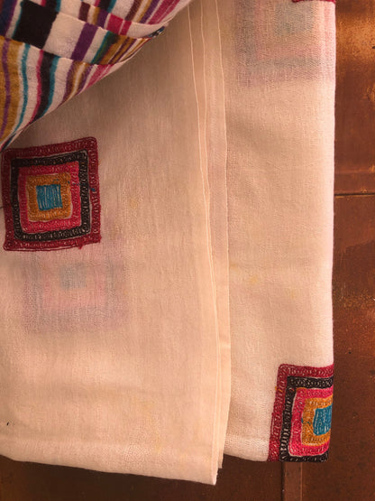 Vintage Indian Cashmere Ivory Colored Shawl