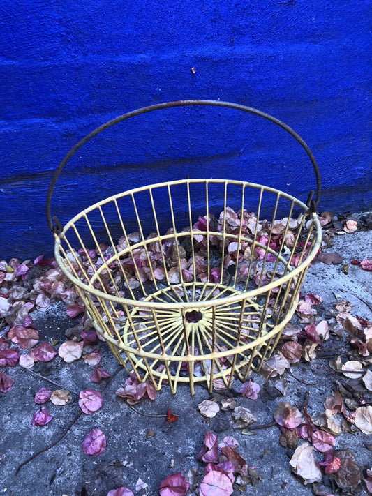 Vintage Wire and Yellow Rubber Basket with Handle