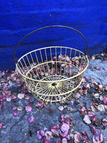 Vintage Wire and Yellow Rubber Basket with Handle