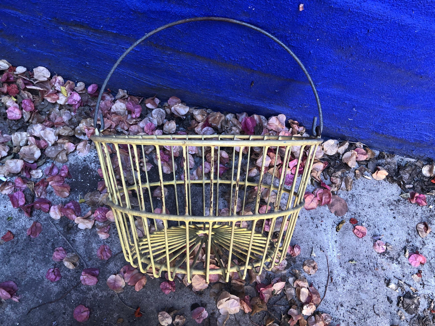 Vintage Wire and Yellow Rubber Basket with Handle
