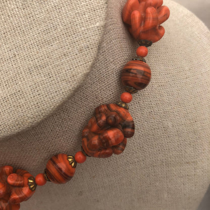 Vintage Handmade Orange Glass Bead Necklace 1940s