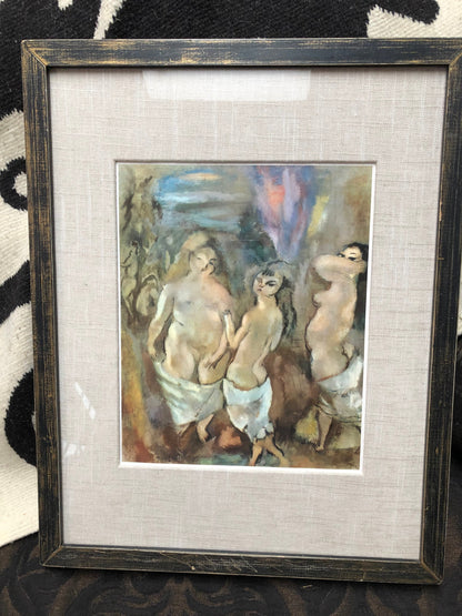 Vintage Jules Pascin Litho Three Nude Women "Nudes In a Landscape"