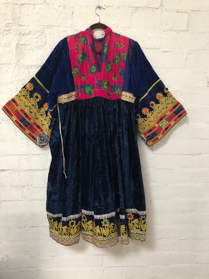 Vintage Afghan Kutchi Handmade Hand-embroidered Velvet Dress
