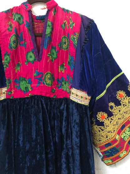 Vintage Afghan Kutchi Handmade Hand-embroidered Velvet Dress