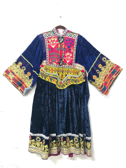 Vintage Afghan Kutchi Handmade Hand-embroidered Velvet Dress