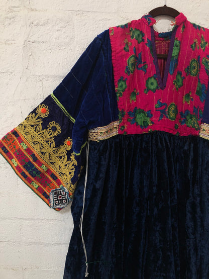 Vintage Afghan Kutchi Handmade Hand-embroidered Velvet Dress