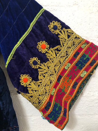 Vintage Afghan Kutchi Handmade Hand-embroidered Velvet Dress