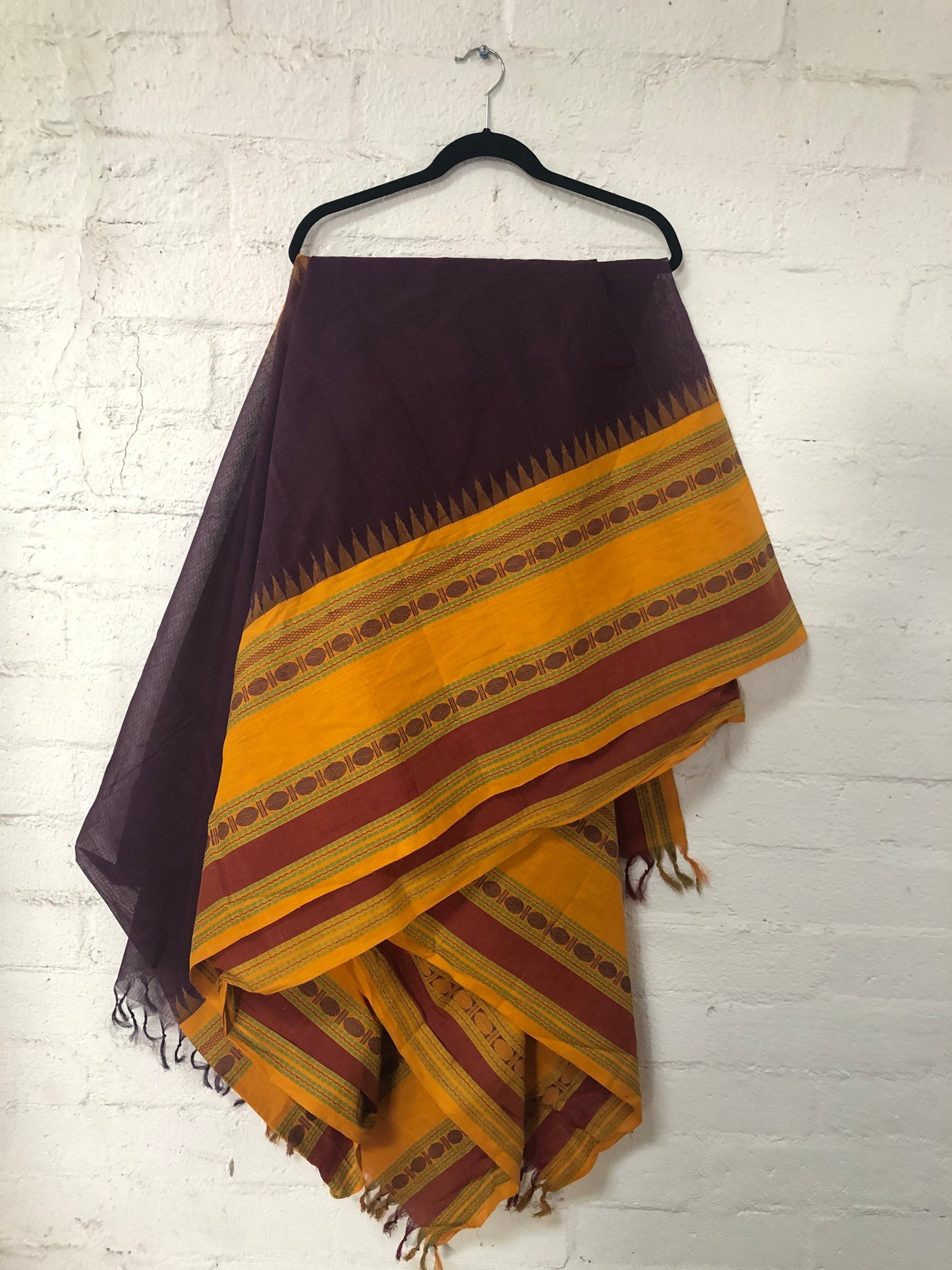 Vintage Cotton Purple Gold Handwoven Indian Saree