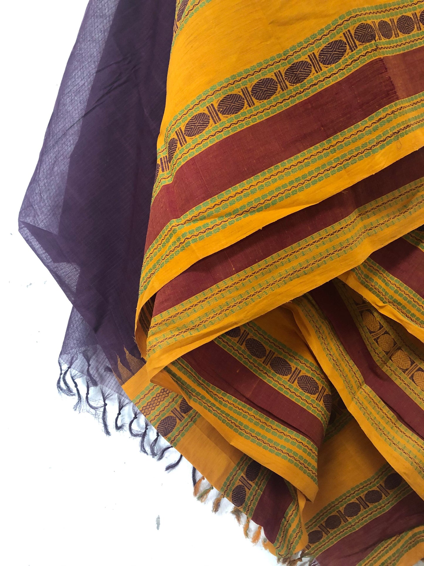 Vintage Cotton Purple Gold Handwoven Indian Saree