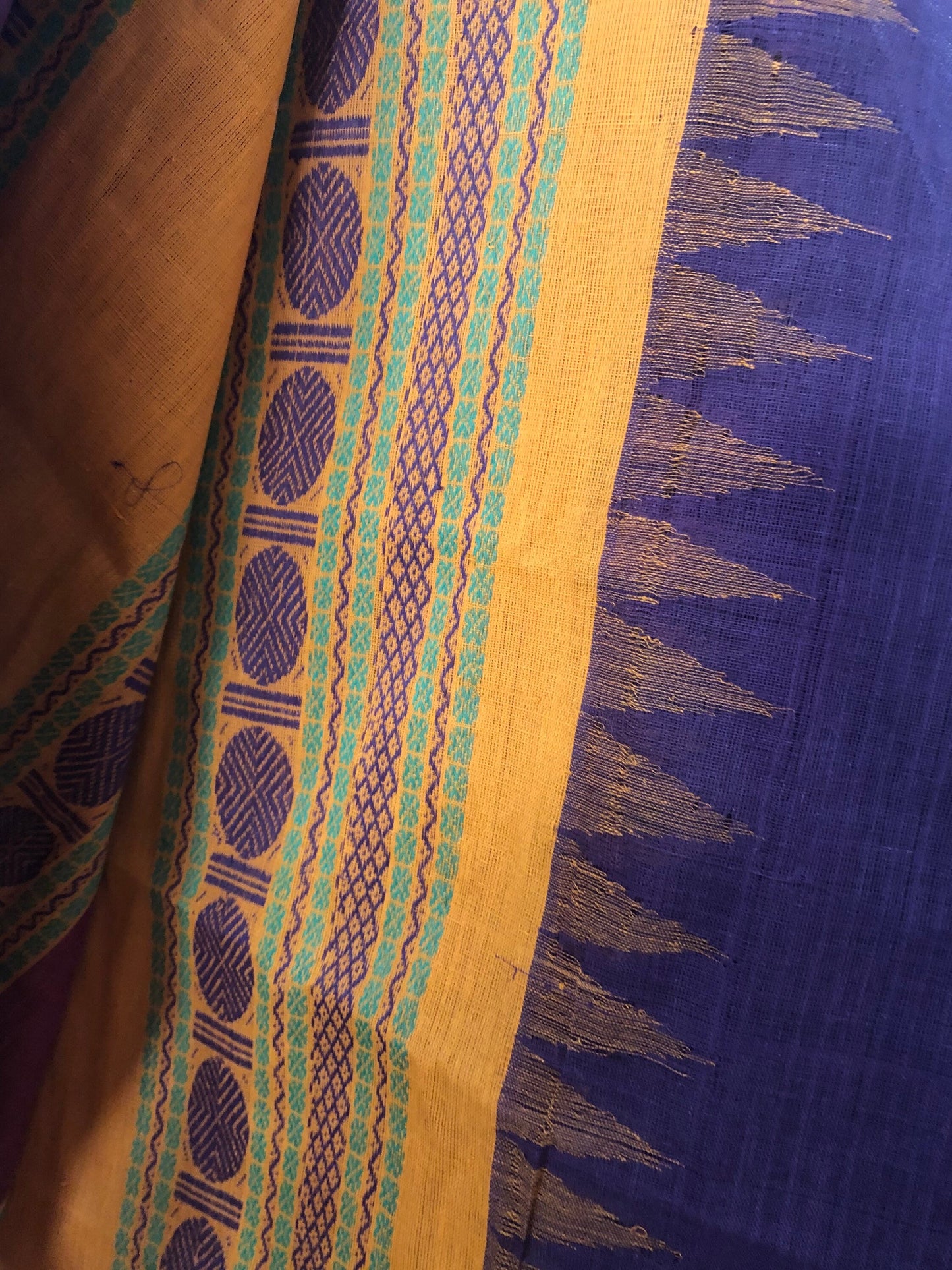 Vintage Cotton Purple Gold Handwoven Indian Saree