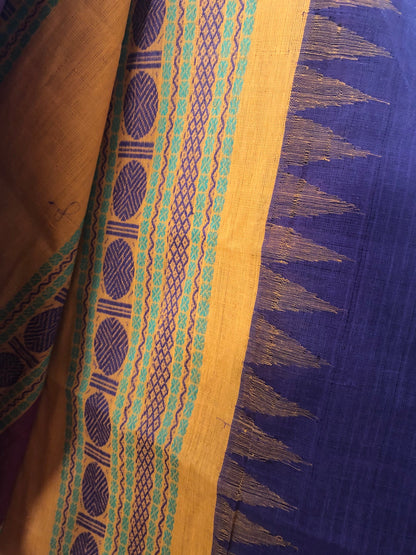 Vintage Cotton Purple Gold Handwoven Indian Saree