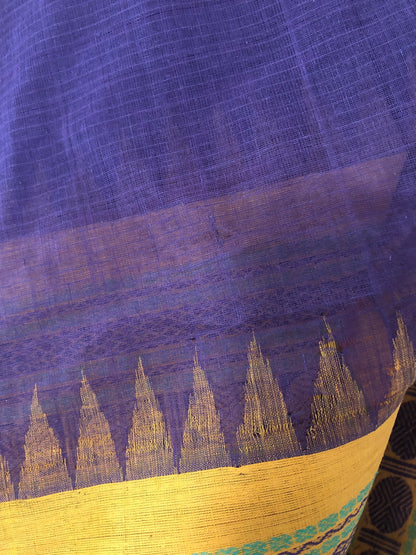 Vintage Cotton Purple Gold Handwoven Indian Saree