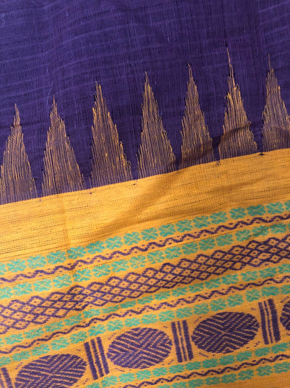 Vintage Cotton Purple Gold Handwoven Indian Saree