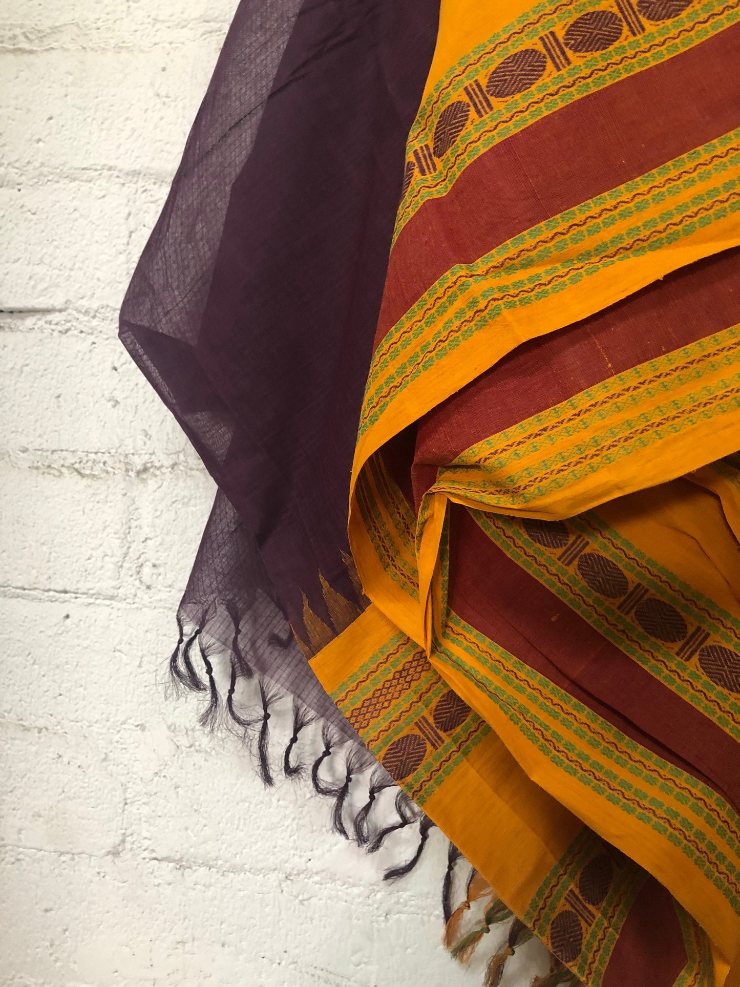 Vintage Cotton Purple Gold Handwoven Indian Saree