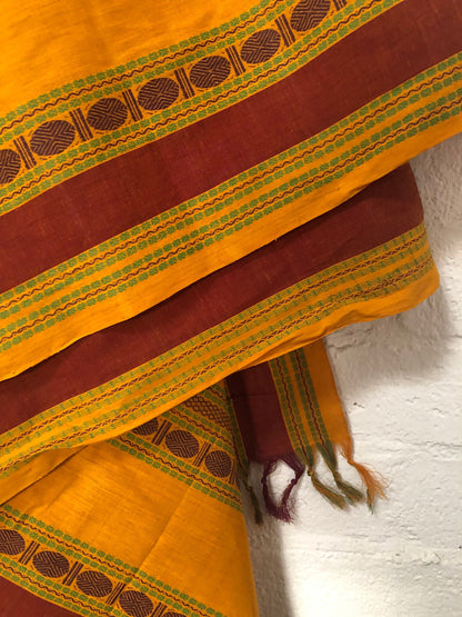 Vintage Cotton Purple Gold Handwoven Indian Saree