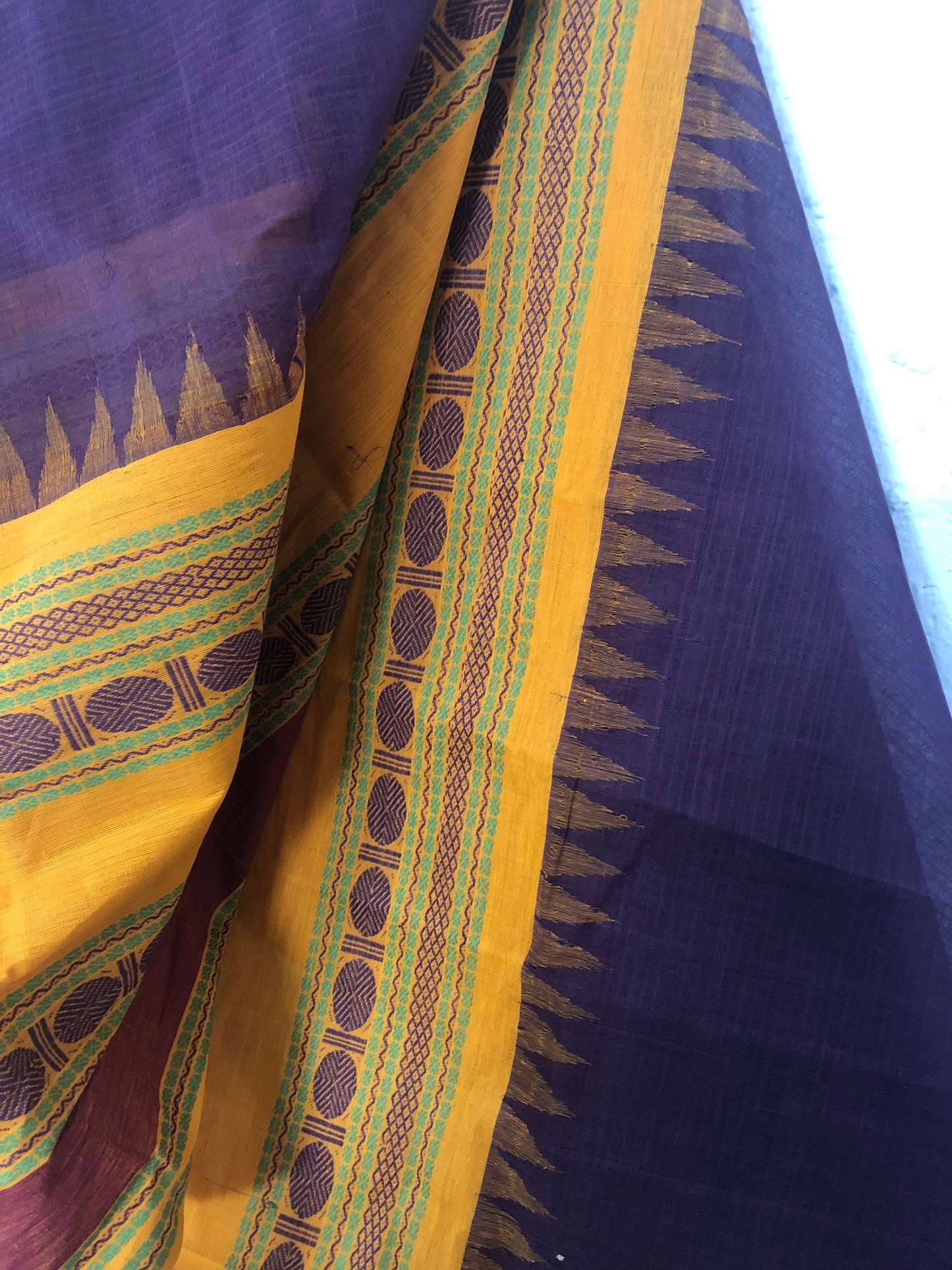 Vintage Cotton Purple Gold Handwoven Indian Saree