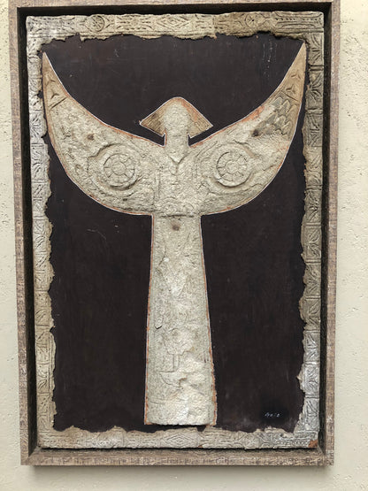 Mid Century Mixed Media Plaster and Paper Mache Angel Art