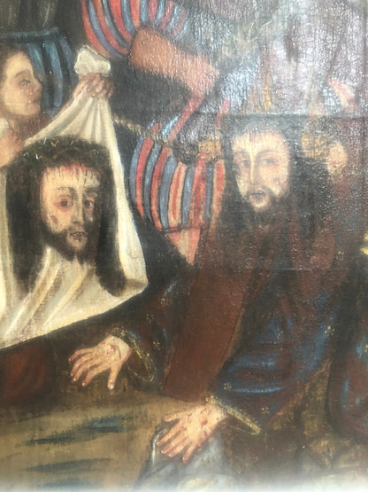 Antique Latin American portrait of The Veil of Veronica and Jesus Christ