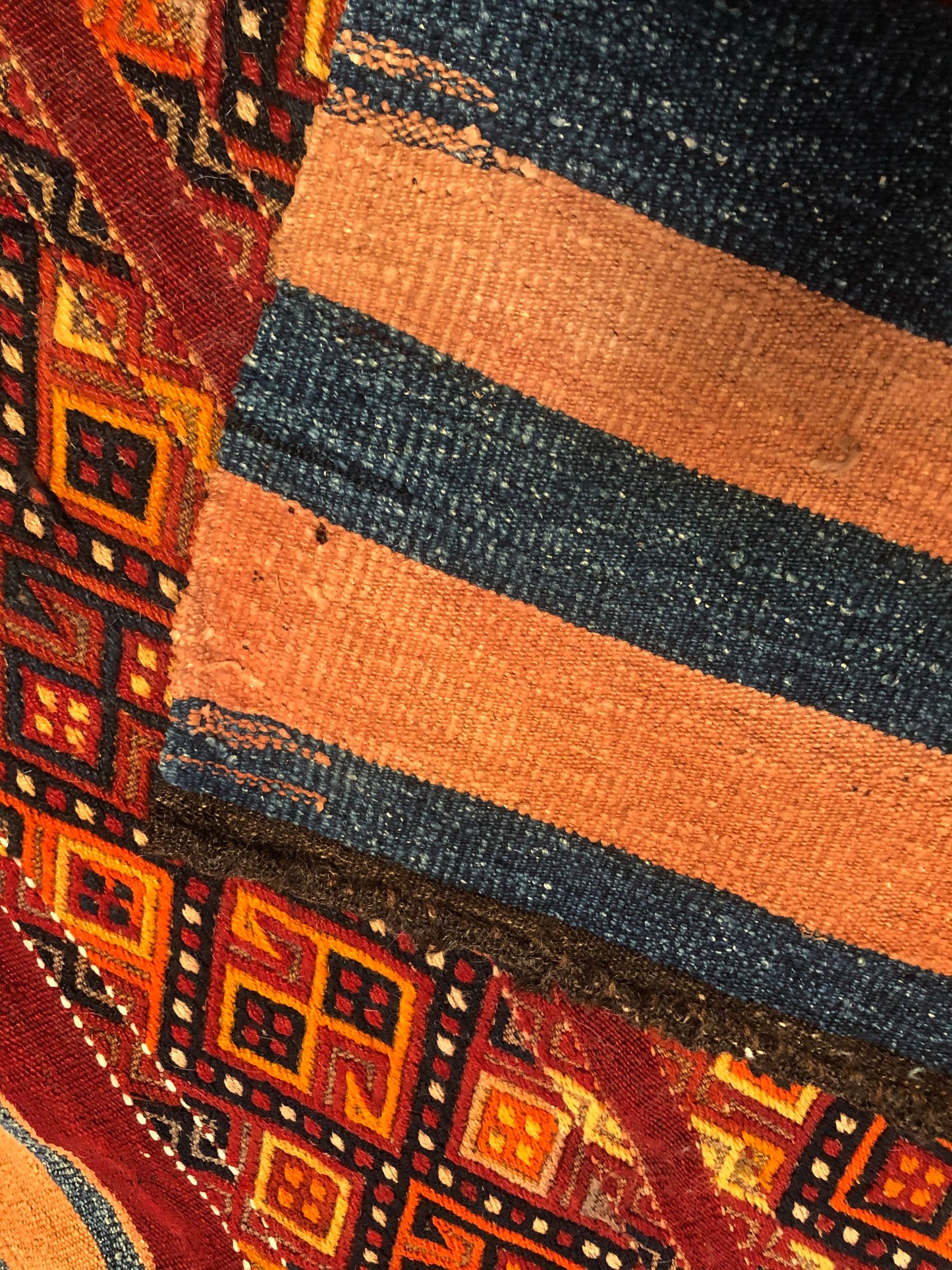 Vintage Area Rug from Uzbekistan Teal, Salmon, Maroon and Gold
