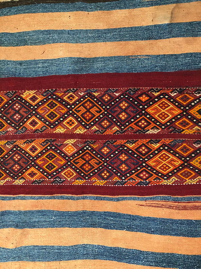 Vintage Area Rug from Uzbekistan Teal, Salmon, Maroon and Gold