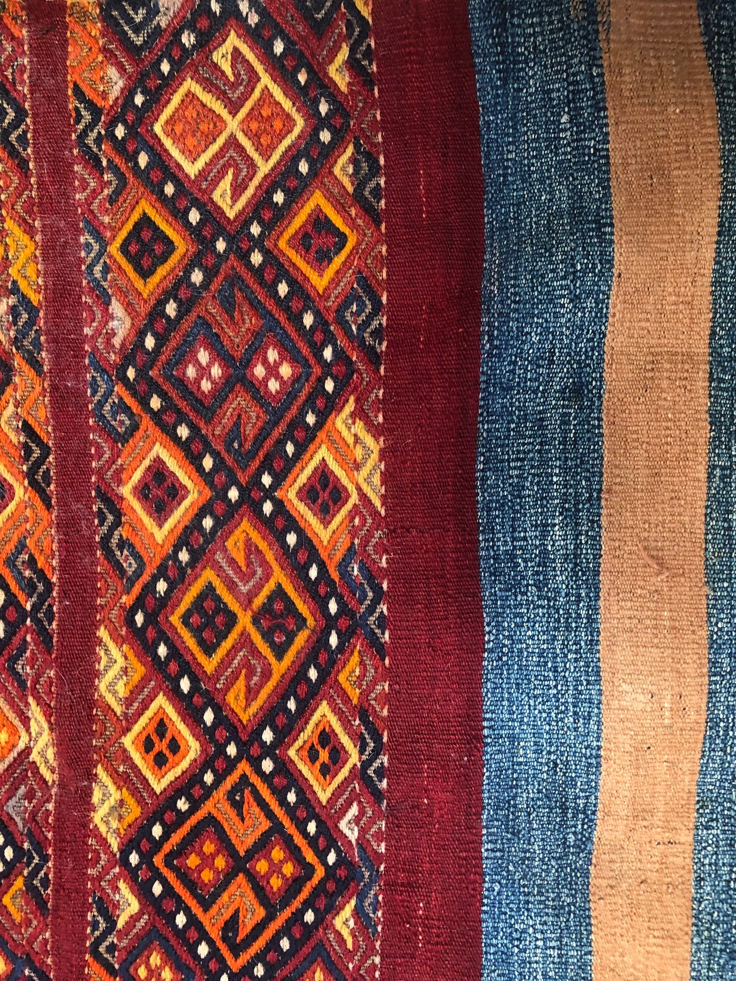 Vintage Area Rug from Uzbekistan Teal, Salmon, Maroon and Gold