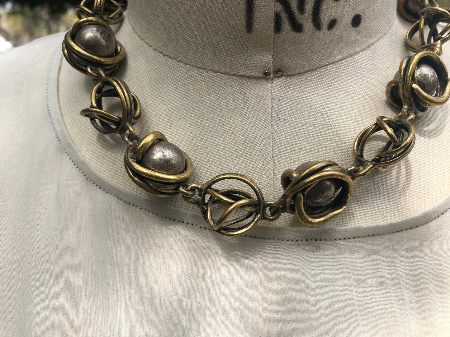 Vintage Brass and Silver Tone Necklace