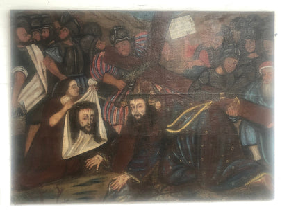 Antique Latin American portrait of The Veil of Veronica and Jesus Christ