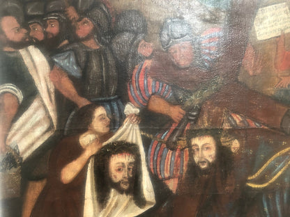 Antique Latin American portrait of The Veil of Veronica and Jesus Christ