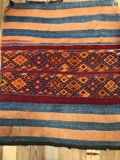 Vintage Area Rug from Uzbekistan Teal, Salmon, Maroon and Gold
