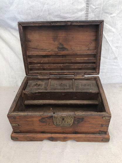 Antique Vintage Wooden Indian Secretarial Box