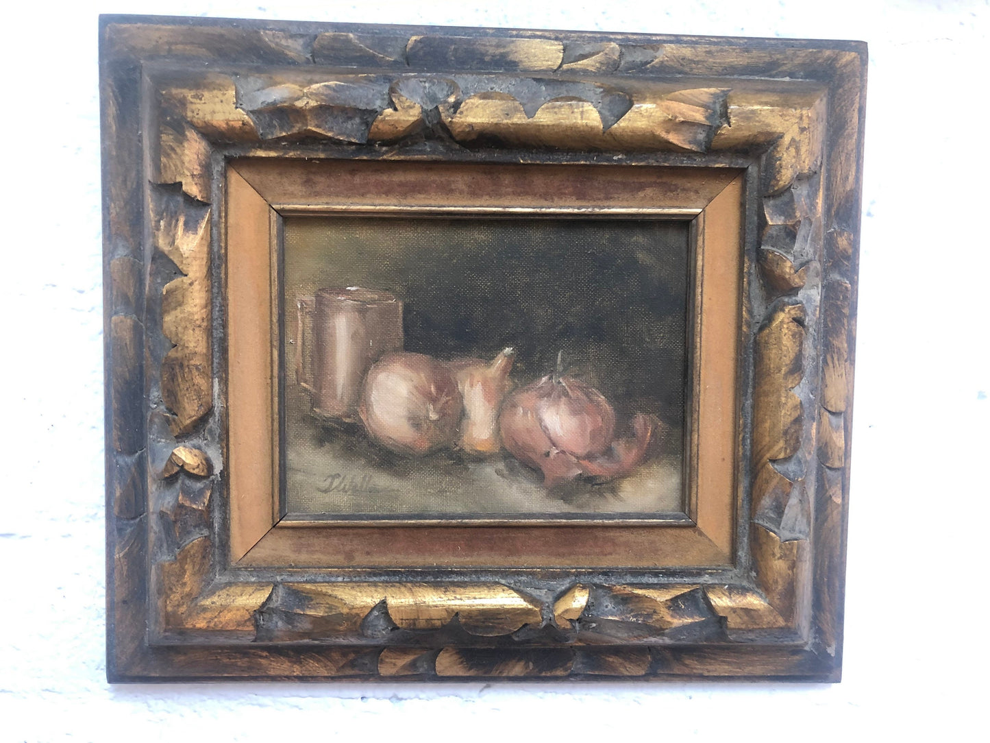 Classic Vintage Still Life Painting of Onions