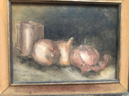Classic Vintage Still Life Painting of Onions