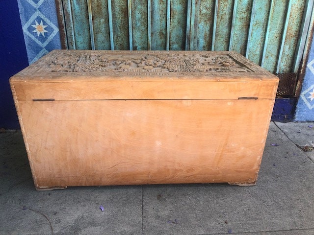 Vintage Antique Large Hand Carved Chinese Cedar Chest