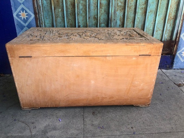 Vintage Antique Large Hand Carved Chinese Cedar Chest