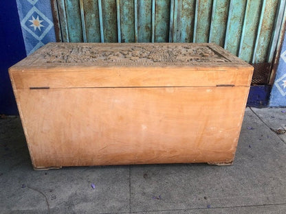 Vintage Antique Large Hand Carved Chinese Cedar Chest
