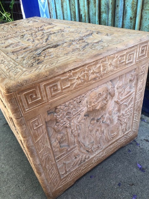 Vintage Antique Large Hand Carved Chinese Cedar Chest