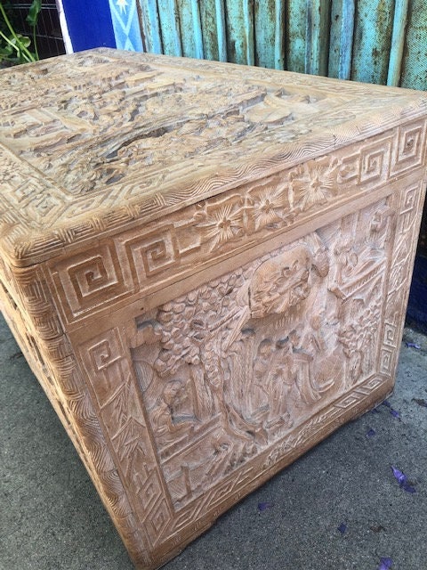 Vintage Antique Large Hand Carved Chinese Cedar Chest