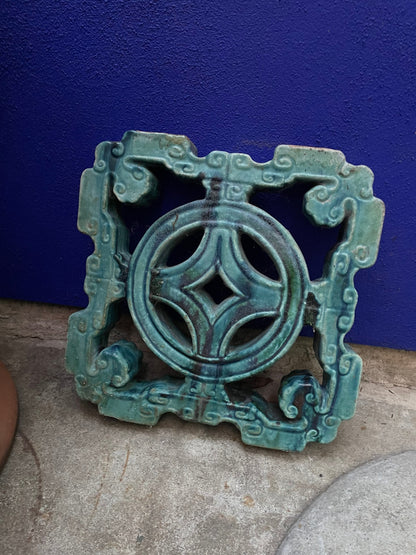 Antique Chinese Jade Breezeway Tiki Tile Turquoise Archetechute Garden Tile