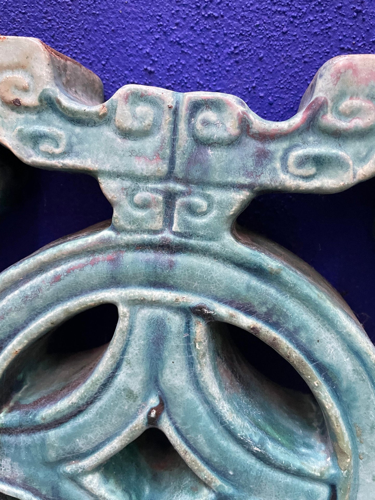 Antique Chinese Jade Breezeway Tiki Tile Turquoise Archetechute Garden Tile