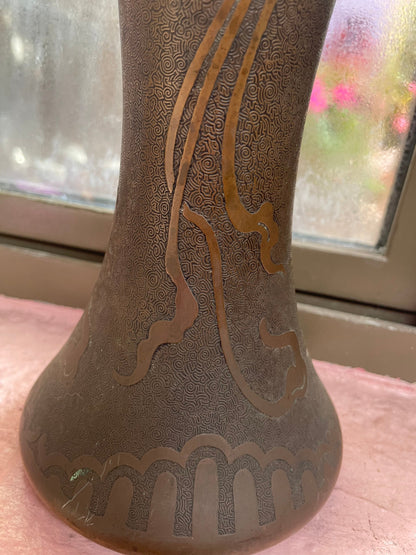 Antique Art Nouveau Vase with Bronze Patina Val Saint Lambert