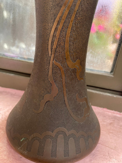 Antique Art Nouveau Vase with Bronze Patina Val Saint Lambert
